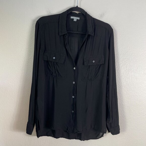 James Perse Womens Small Black Button Up Long Sleeve Blouse Shirt Lightweight - Picture 8 of 11
